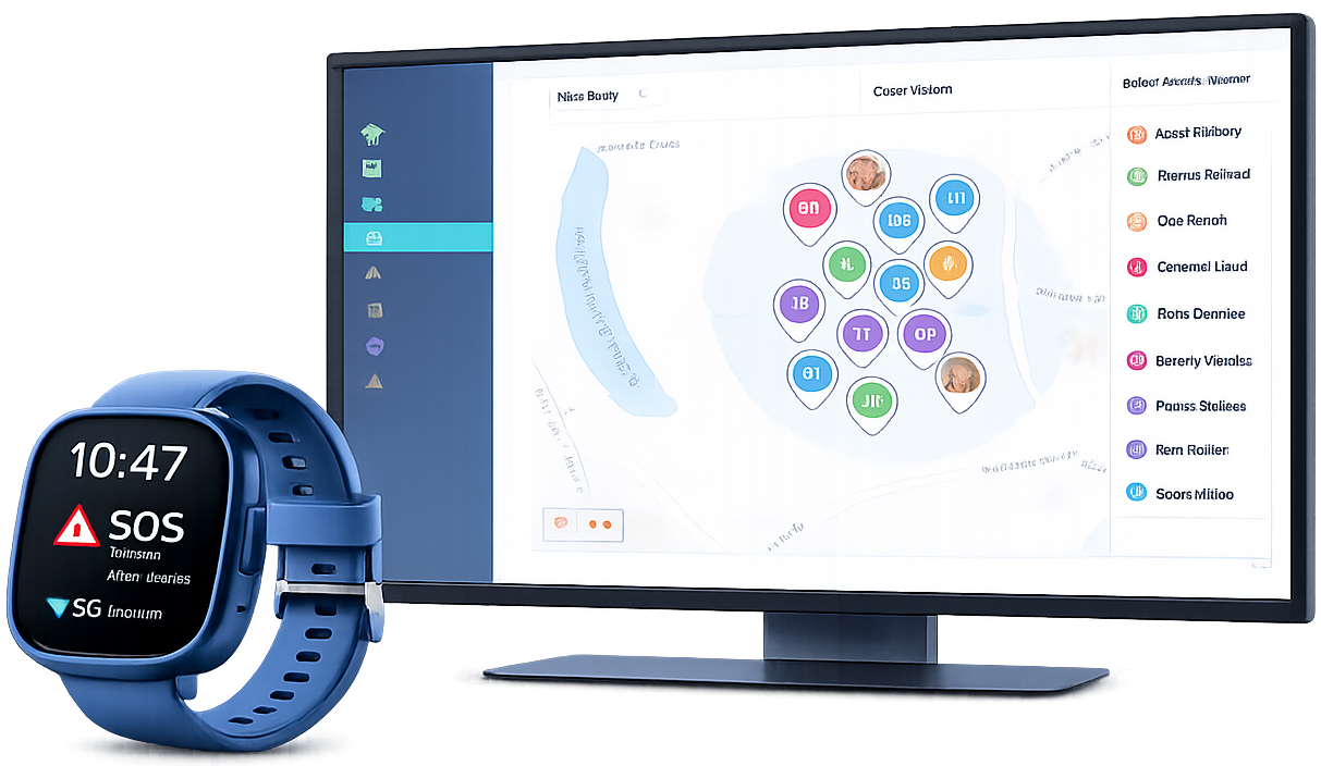 SmartWatch, smartphone and monitoring dashboard