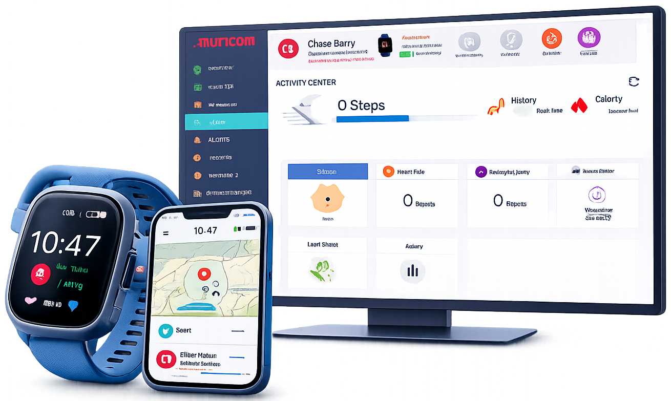 SmartWatch, smartphone and monitoring dashboard